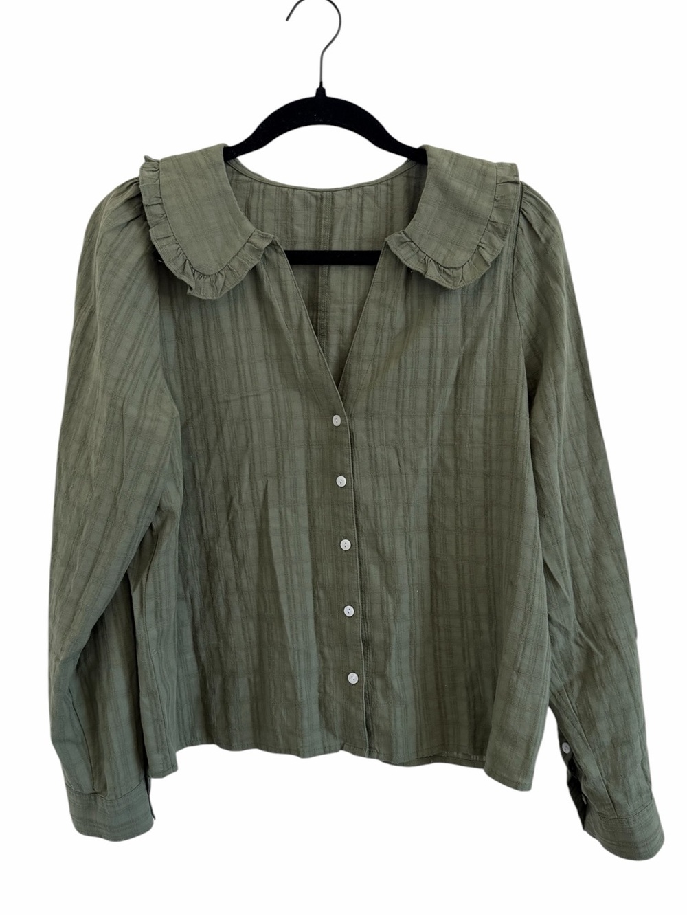 Madewell Ruffle-Collar Button-Up Shirt in
Syril Plaid Green Faded Palm - Picture 2 of 7